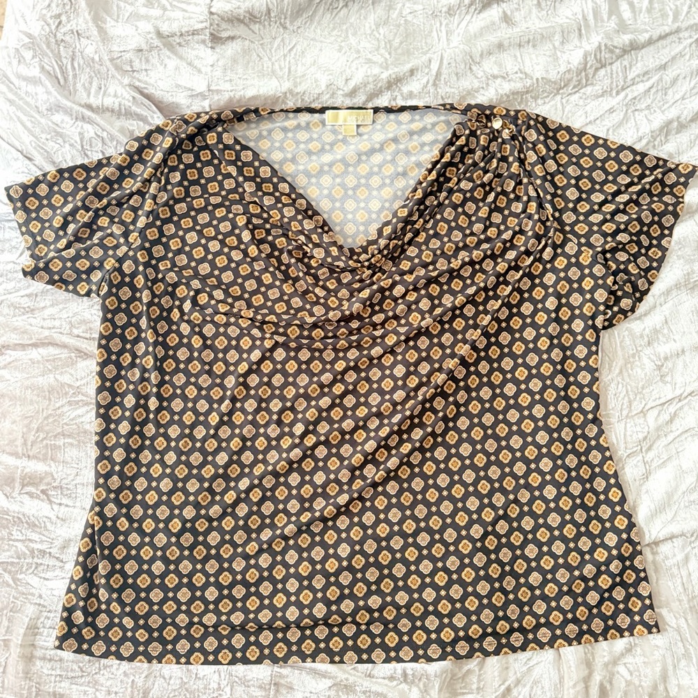 Michael Kors Black and Gold Patterned Blouse